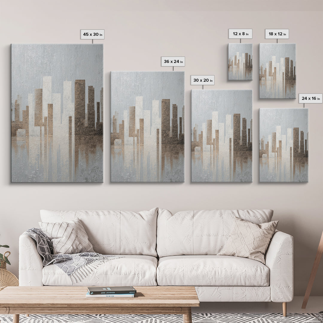 Modern City Skyline Framed Canvas Print, Living Room Art, Minimalist Decor, Living Room Decor, Fine Art, Living, LIR-2x3-30
