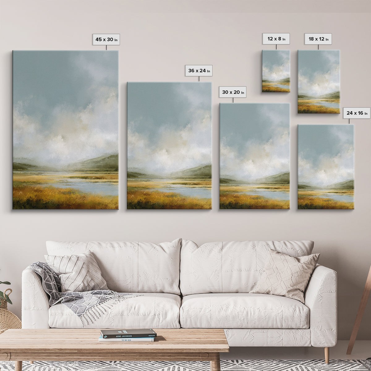 Large Cloudscape with Gentle Movement Framed Canvas Print, Living Room Art, Home, Living Room Decor, Oil Painting, Living, LIR-2x3-51