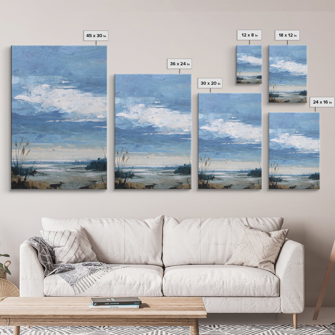 Modern Landscape with Expansive Calm Sky Framed Canvas Print, Living Room Art, Art Nouveau, Living Room Decor, Fine Art, Living, LIR-2x3-59