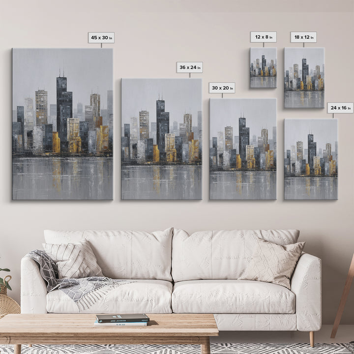 Modern City Skyline Framed Canvas Print, Living Room Art, Minimalist Decor, Living Room Decor, Fine Art, Living, LIR-2x3-6