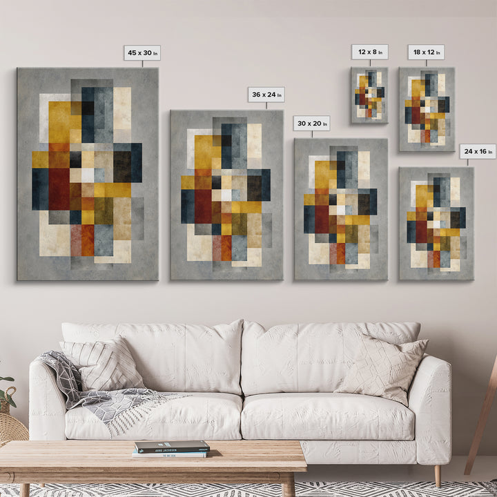 Mid Century Geometric Artwork Framed Canvas Print, Living Room Art, Digital Prints, Living Room Decor, Abstract Art, Living, LIR-2x3-64