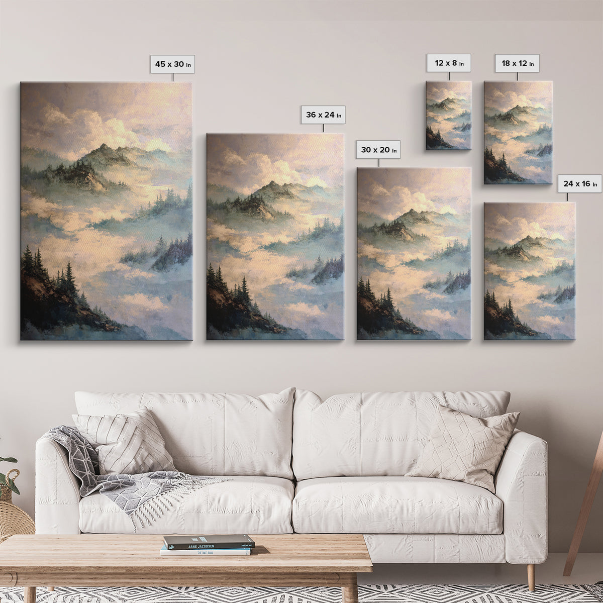 Classic Mountain Panorama for Cozy Interiors Canvas Print, Living Room Art, Home, Living Room Decor, Fine Art, Living, LIR-2x3-72