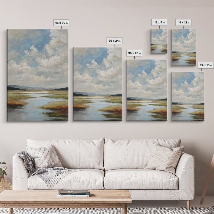 Modern Landscape with Expansive Calm Sky Framed Canvas Print, Living Room Art, Dopamine Decor, Living Room Decor, Living, LIR-2x3-83