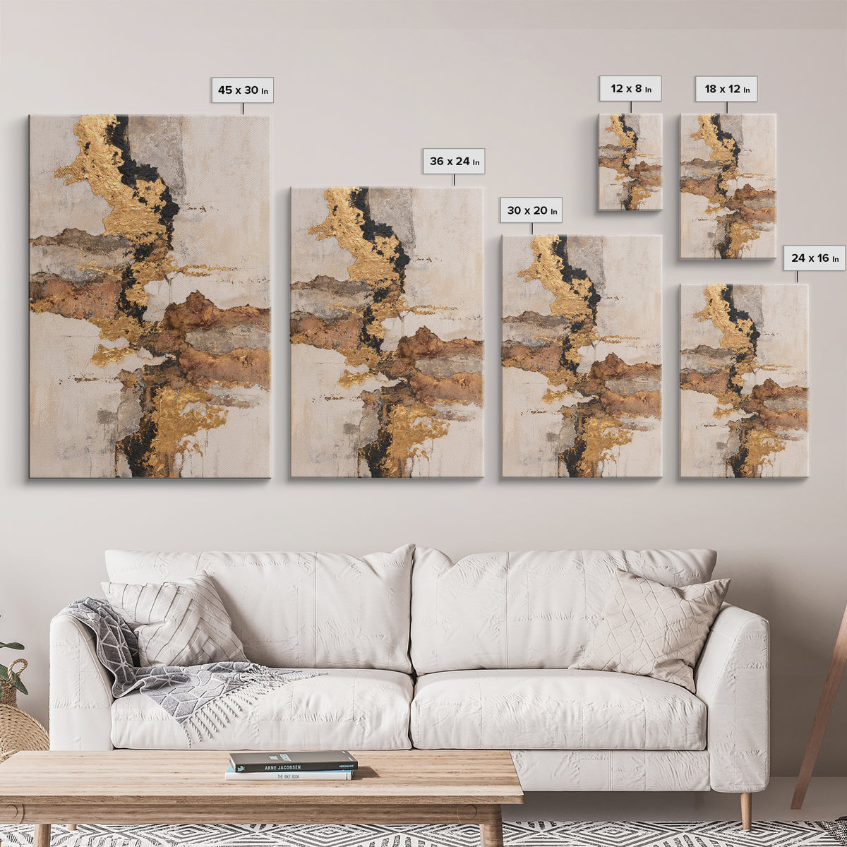 Gold Accented Abstract Brushwork Framed Canvas Print, Living Room Art, Large Wall Art, Living Room Decor, Abstract Art, Living, LIR-2x3-94