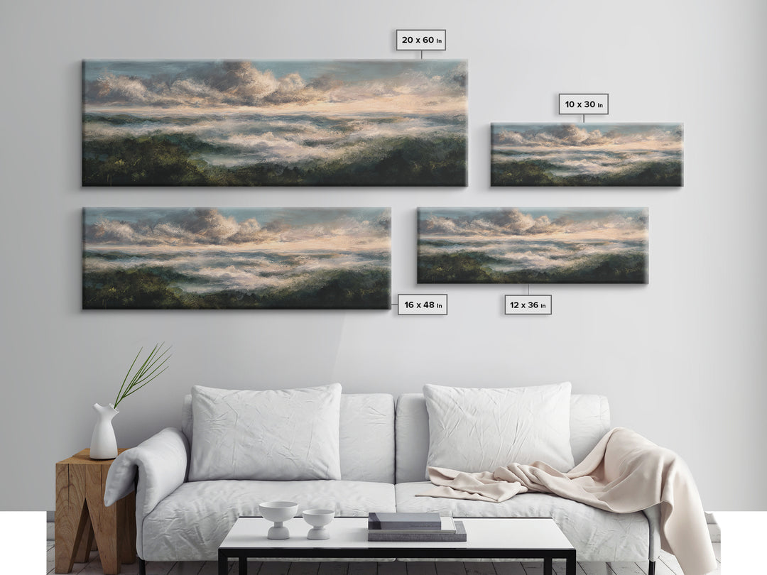 Large Cloudscape with Gentle Movement Canvas Print, Living Room Art, 3 Piece Wall Art, Living Room Decor, Watercolor Art, LIR-3x1-11