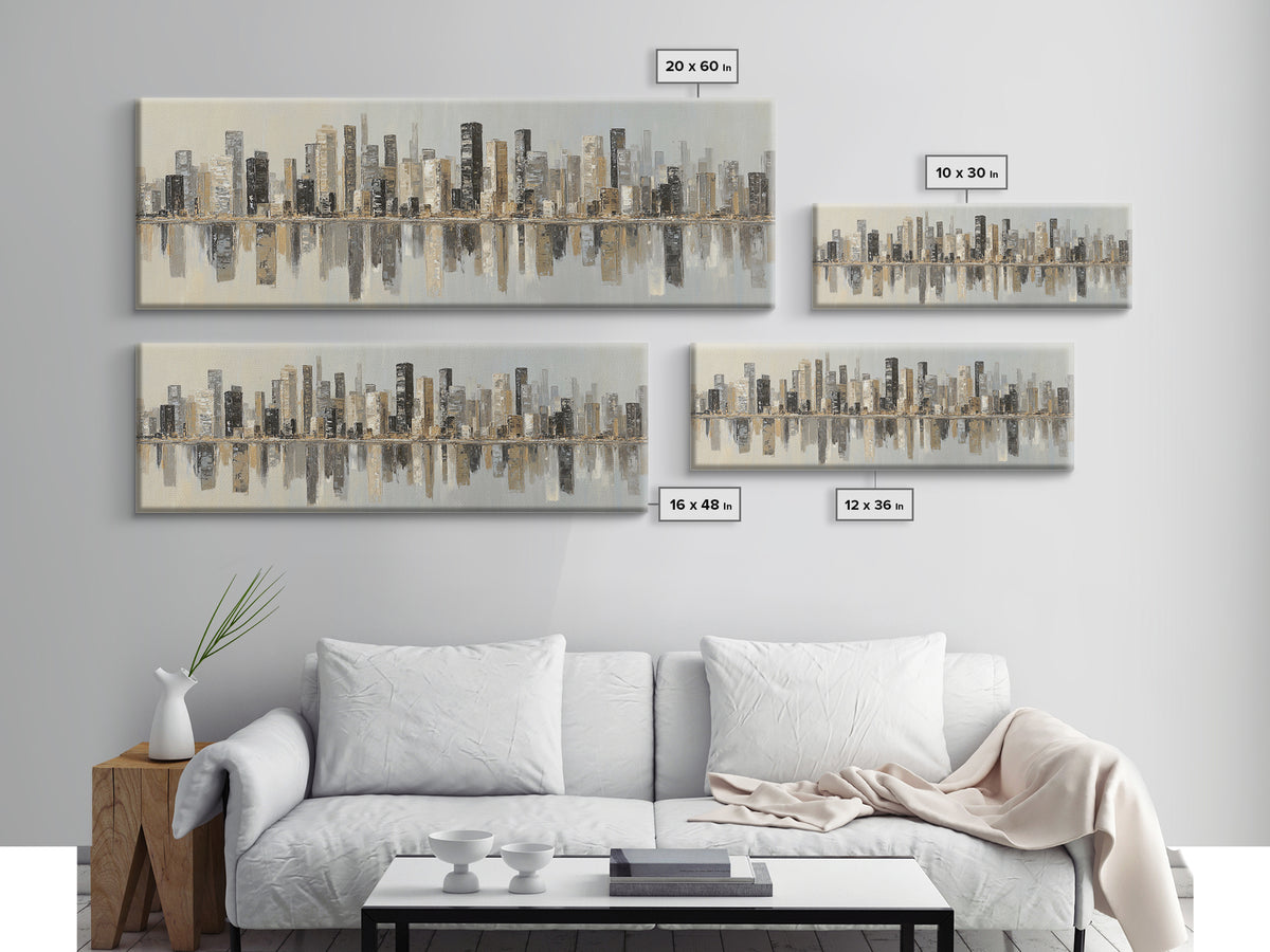 Modern City Skyline Canvas Print, Living Room Art, Modern Decor, Living Room Decor, Abstract Art, Living, Wall Decor, LIR-3x1-14