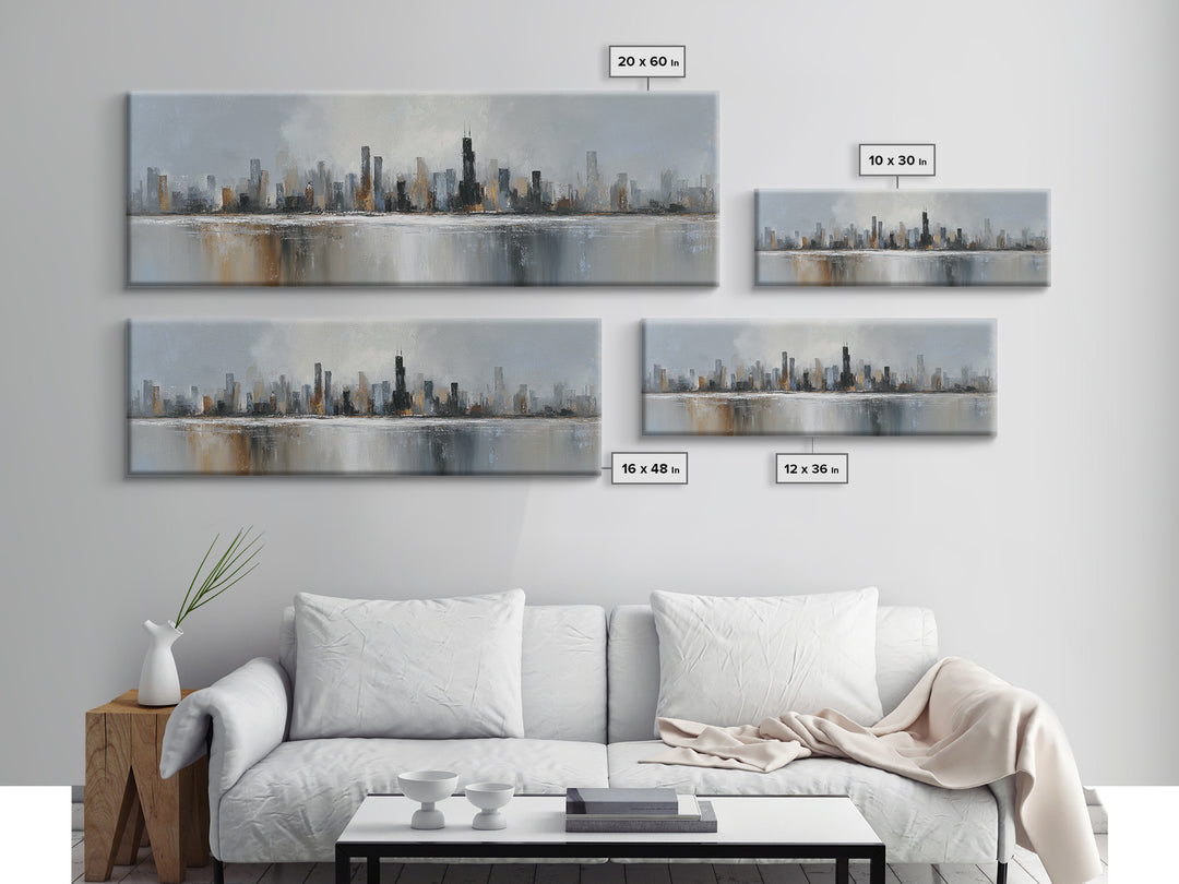 Modern City Skyline Canvas Print, Living Room Art, Digital Wall Art, Living Room Decor, Fine Art, Living, Oversized Wall Art, LIR-3x1-38
