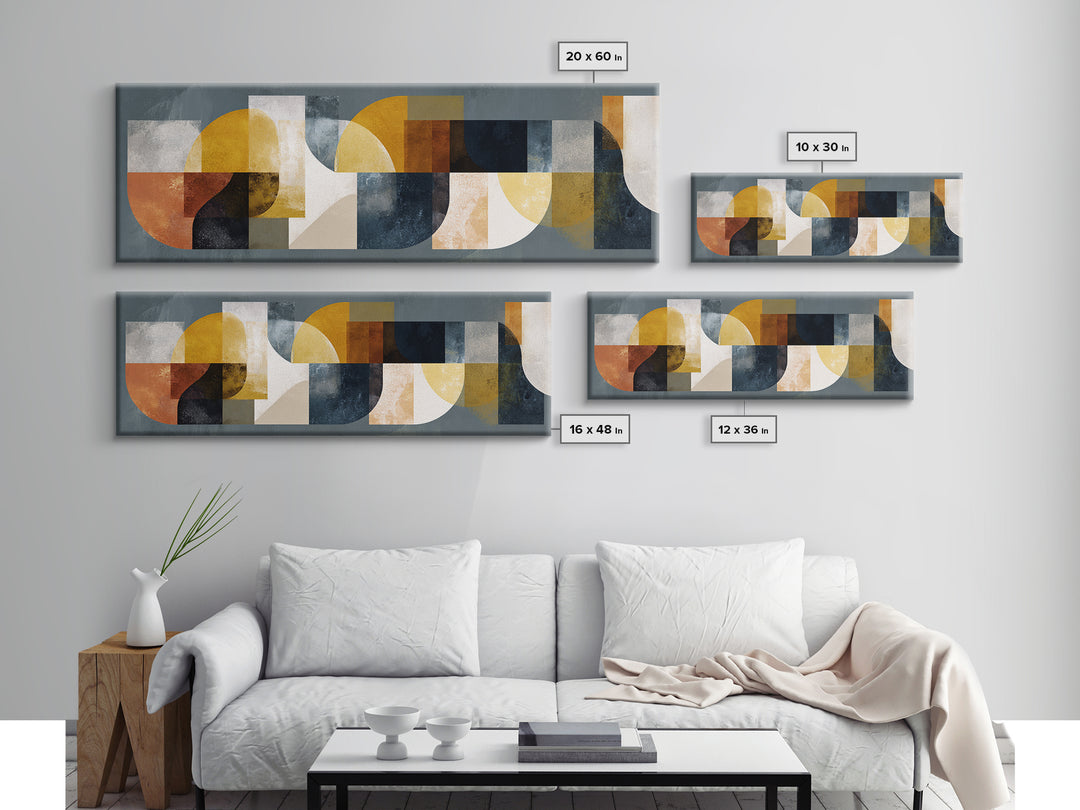 Mid Century Geometric Artwork Canvas Print, Living Room Art, Textured Painting, Living Room Decor, Abstract Art, Living, LIR-3x1-48
