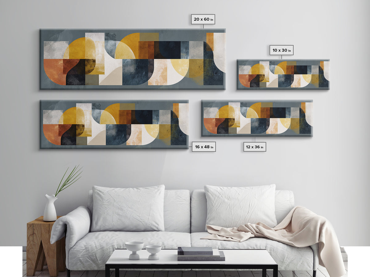 Mid Century Geometric Artwork Canvas Print, Living Room Art, Textured Painting, Living Room Decor, Abstract Art, Living, LIR-3x1-48