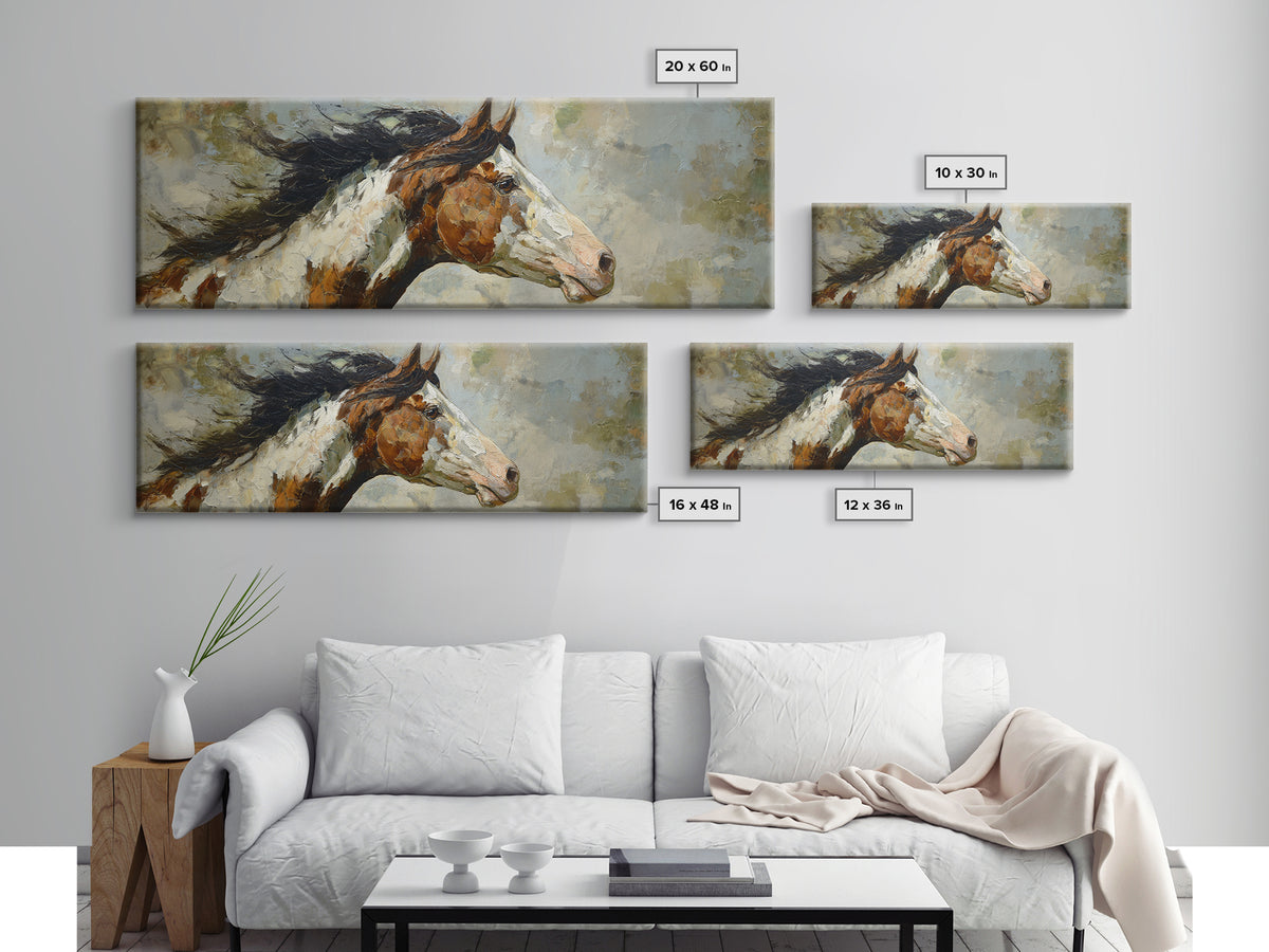 Contemporary Horse Portrait Canvas Print, Living Room Art, Abstract Art, Living Room Decor, Living, Living Room Wall Art, LIR-3x1-50
