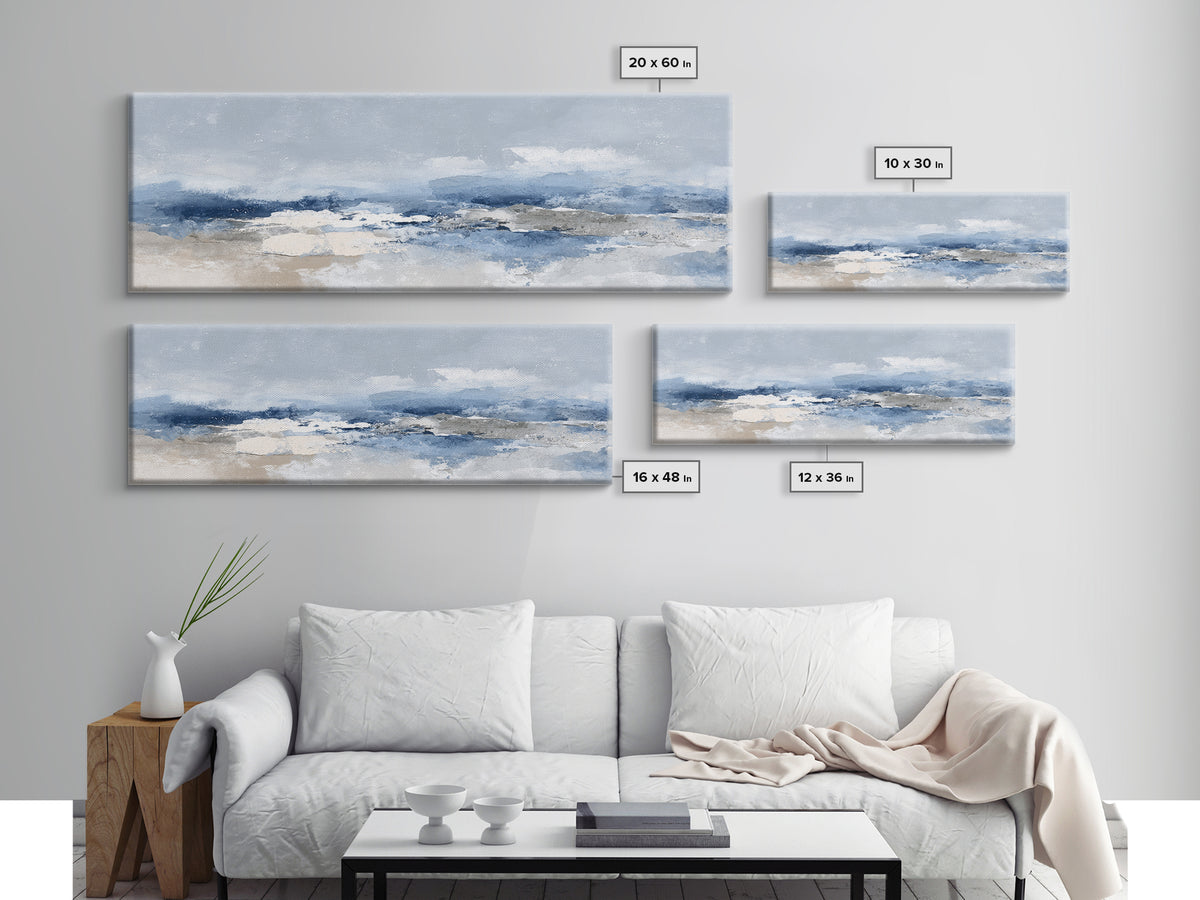 Coastal Aerial Shoreline Framed Canvas Print, Living Room Art, Printable, Living Room Decor, Oil Painting, Living, LIR-3x1-51