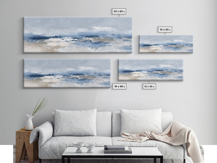Coastal Aerial Shoreline Framed Canvas Print, Living Room Art, Printable, Living Room Decor, Oil Painting, Living, LIR-3x1-51