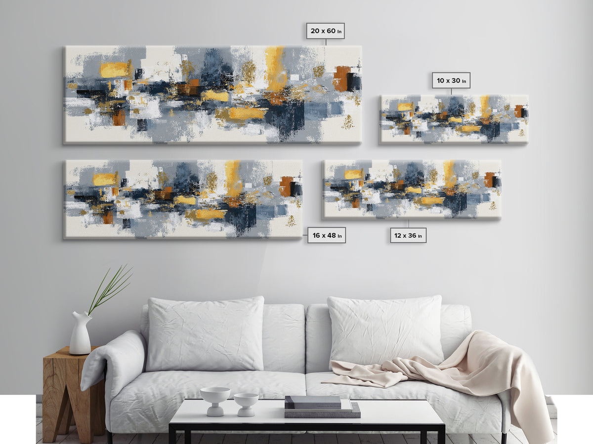 Gold Accented Abstract Brushwork Canvas Print, Living Room Art, Living Room Wall Art, Living Room Decor, Abstract Art, Living, LIR-3x1-54