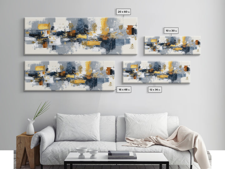 Gold Accented Abstract Brushwork Canvas Print, Living Room Art, Living Room Wall Art, Living Room Decor, Abstract Art, Living, LIR-3x1-54