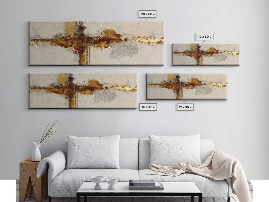 Gold Accented Abstract Brushwork Canvas Print, Living Room Art, Oversized Wall Art, Living Room Decor, Abstract Art, Living, LIR-3x1-6