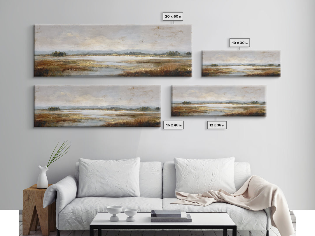 Modern Landscape with Expansive Calm Sky Framed Canvas Print, Living Room Art, Oil Painting, Living Room Decor, Living, LIR-3x1-67