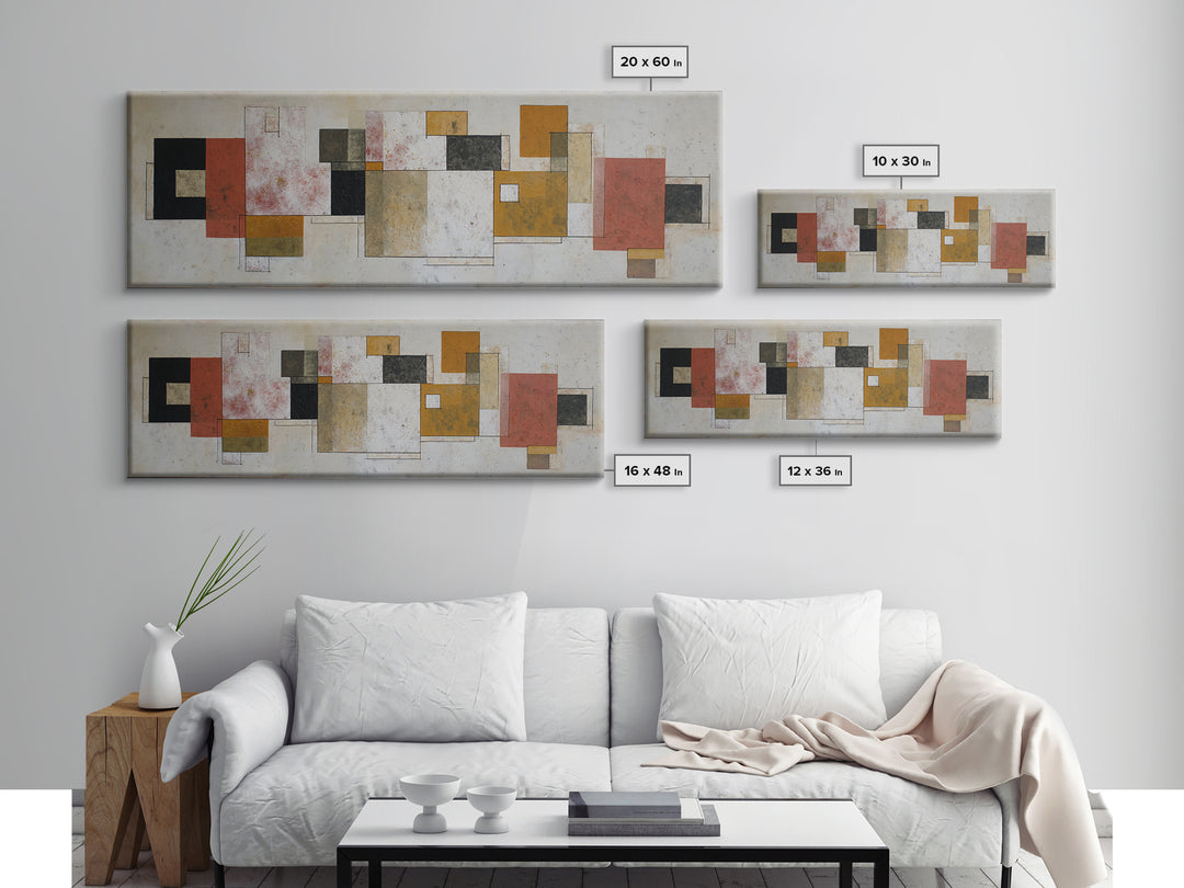 Mid Century Geometric Artwork Framed Canvas Print, Living Room Art, Art, Living Room Decor, Fine Art, Living, Art Nouveau, LIR-3x1-72