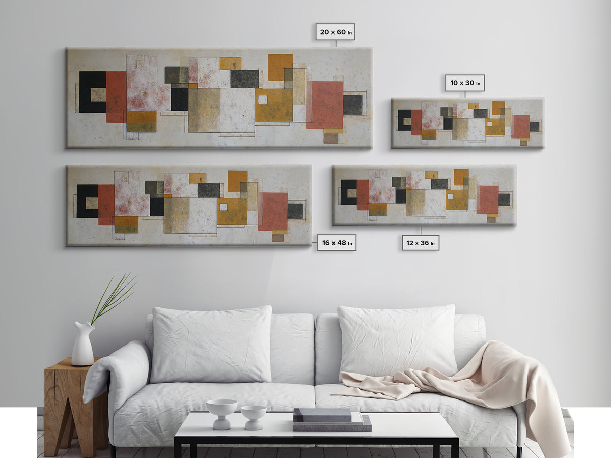 Mid Century Geometric Artwork Framed Canvas Print, Living Room Art, Art, Living Room Decor, Fine Art, Living, Art Nouveau, LIR-3x1-72