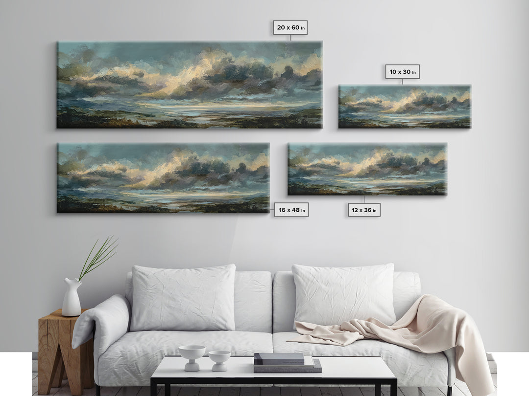 Large Cloudscape with Gentle Movement Canvas Print, Living Room Art, Mid Century Modern, Living Room Decor, Fine Art, Living, LIR-3x1-83