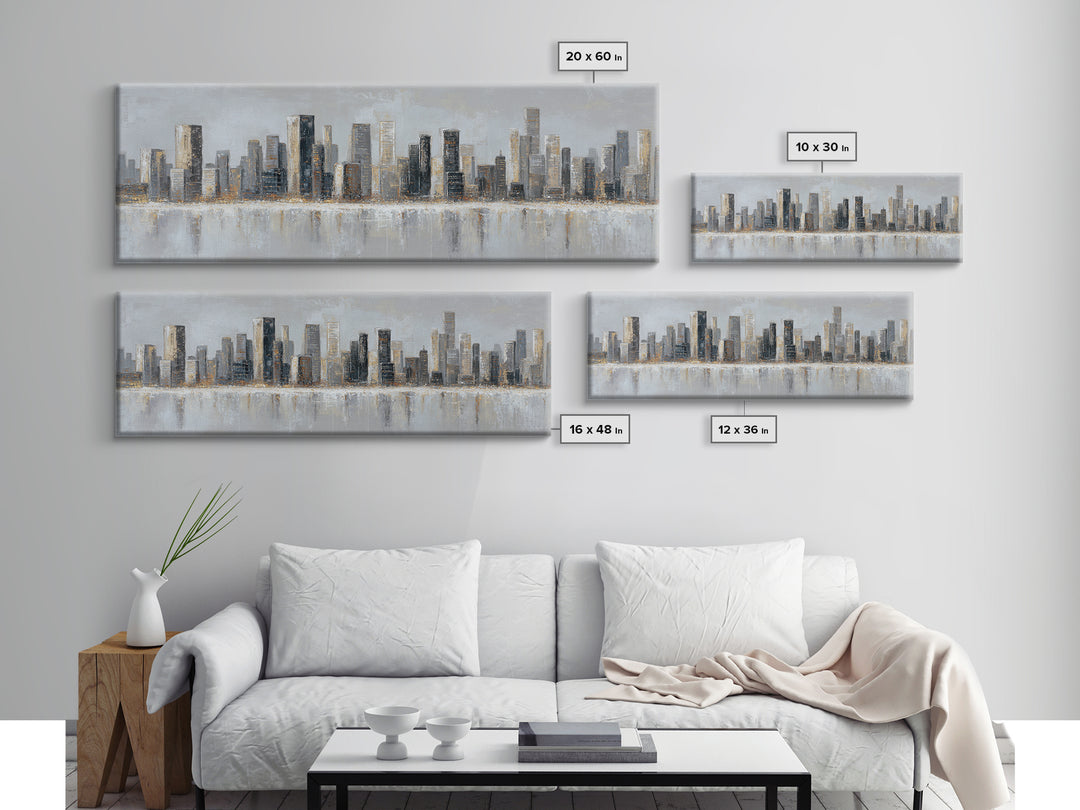 Modern City Skyline Canvas Print, Living Room Art, Abstract Art, Living Room Decor, Living, Living Room Wall Art, LIR-3x1-86