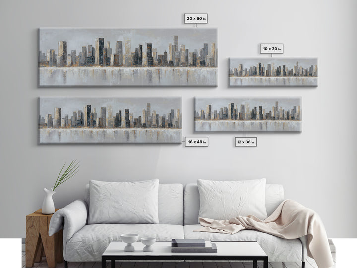 Modern City Skyline Canvas Print, Living Room Art, Abstract Art, Living Room Decor, Living, Living Room Wall Art, LIR-3x1-86