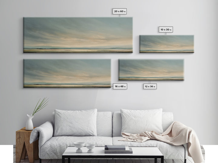 Modern Landscape with Expansive Calm Sky Canvas Print, Living Room Art, Art Print, Living Room Decor, Watercolor Art, Living, LIR-3x1-91