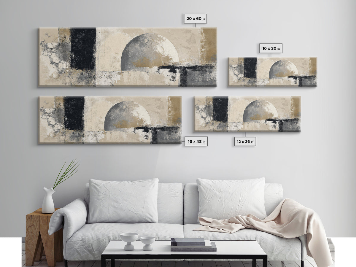 Black and White Architectural Arch Composition Canvas Print, Living Room Art, Home, Living Room Decor, Oil Painting, Living, LIR-3x1-95