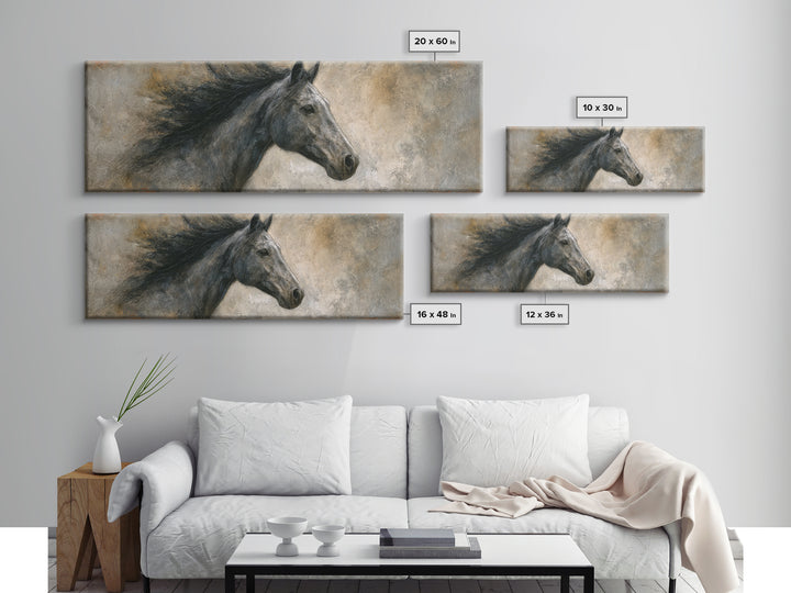 Contemporary Horse Portrait Canvas Print, Living Room Art, Modern Wall Art, Living Room Decor, Fine Art, Living, LIR-3x1-98