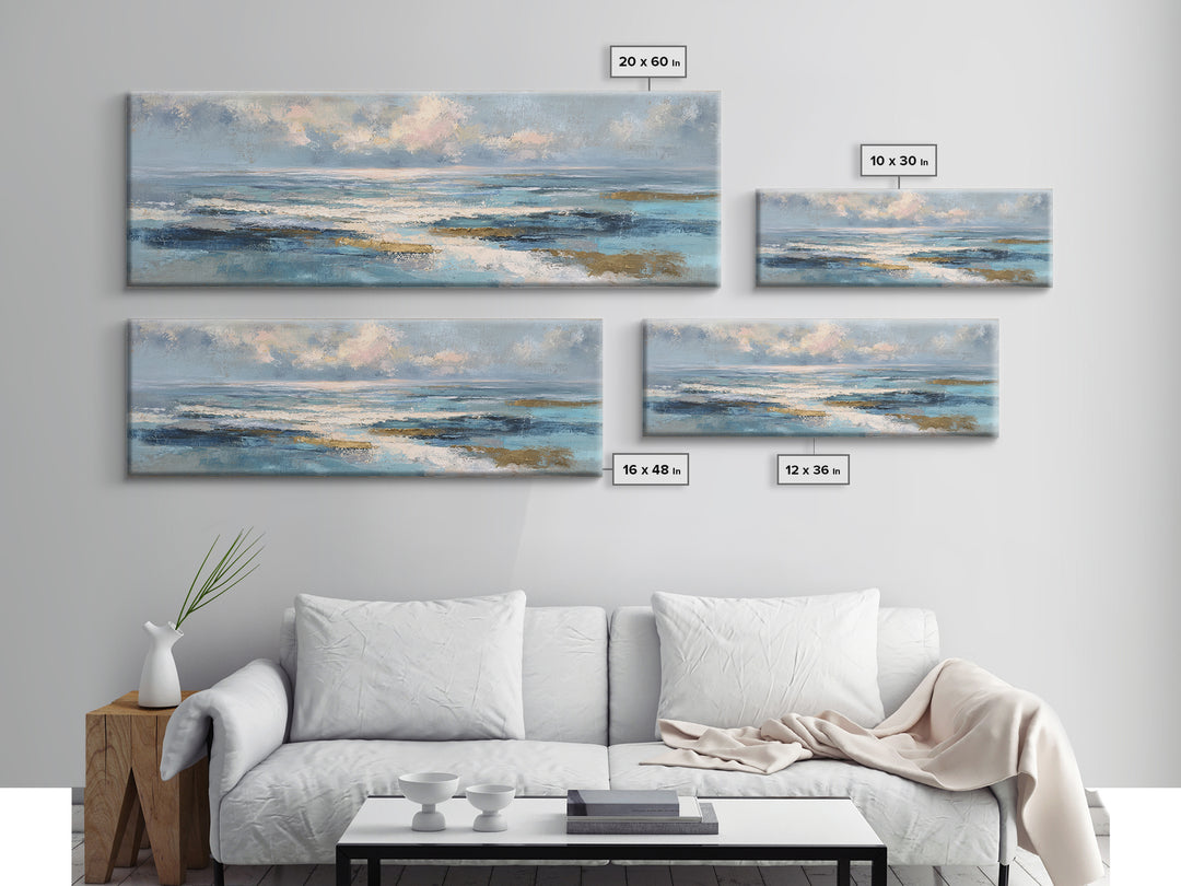 Coastal Aerial Shoreline Framed Canvas Print, Living Room Art, Printable, Living Room Decor, Oil Painting, Living, LIR-3x1-99