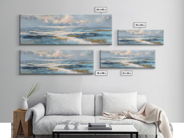 Coastal Aerial Shoreline Framed Canvas Print, Living Room Art, Printable, Living Room Decor, Oil Painting, Living, LIR-3x1-99