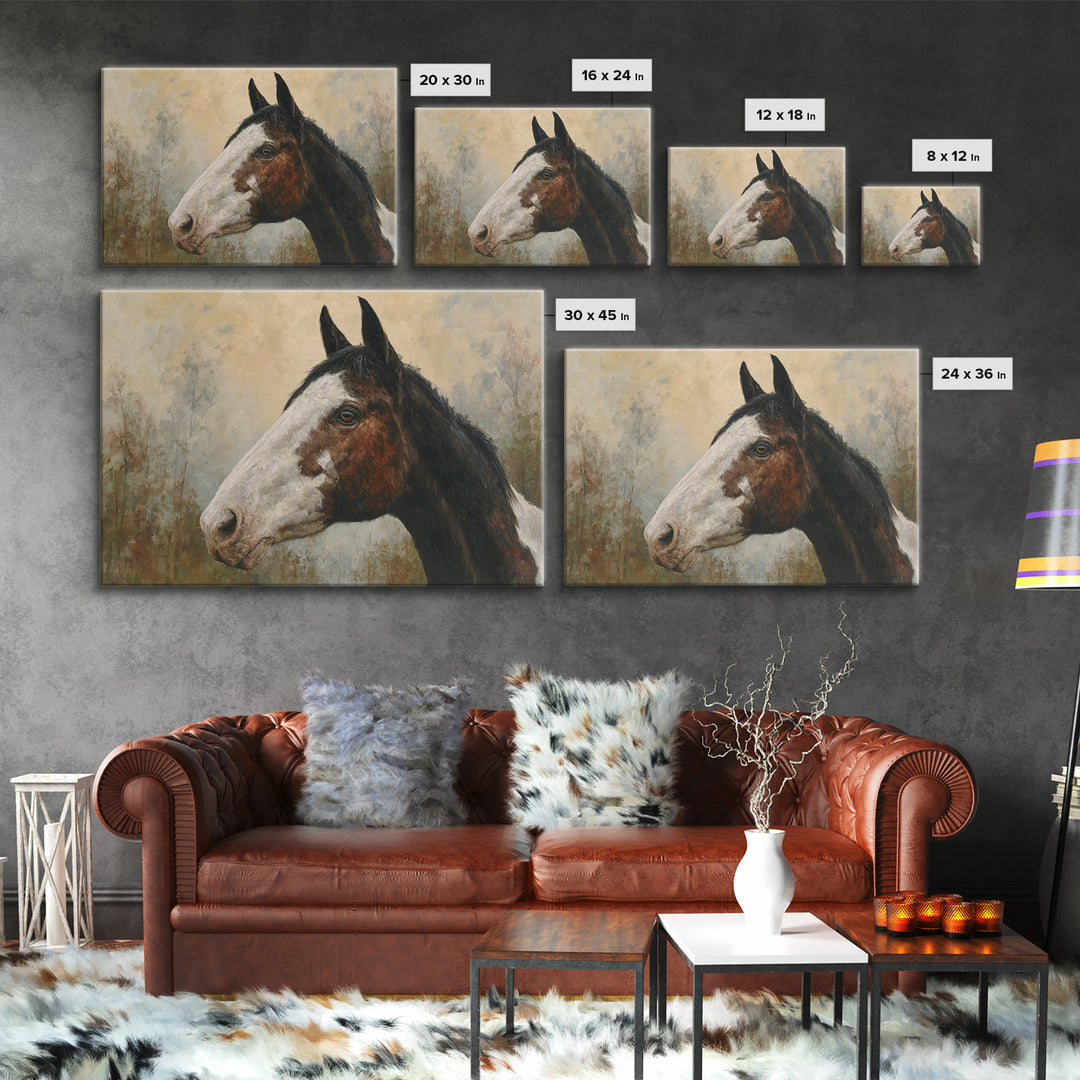 Contemporary Horse Portrait Framed Canvas Print, Living Room Art, Digital Wall Art, Living Room Decor, Fine Art, Living, LIR-3x2-14
