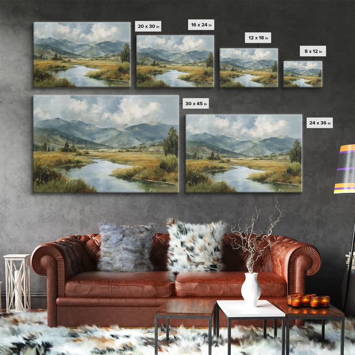Classic Mountain Panorama for Cozy Interiors Framed Canvas Print, Living Room Art, Boho Wall Art, Living Room Decor, Living, LIR-3x2-20