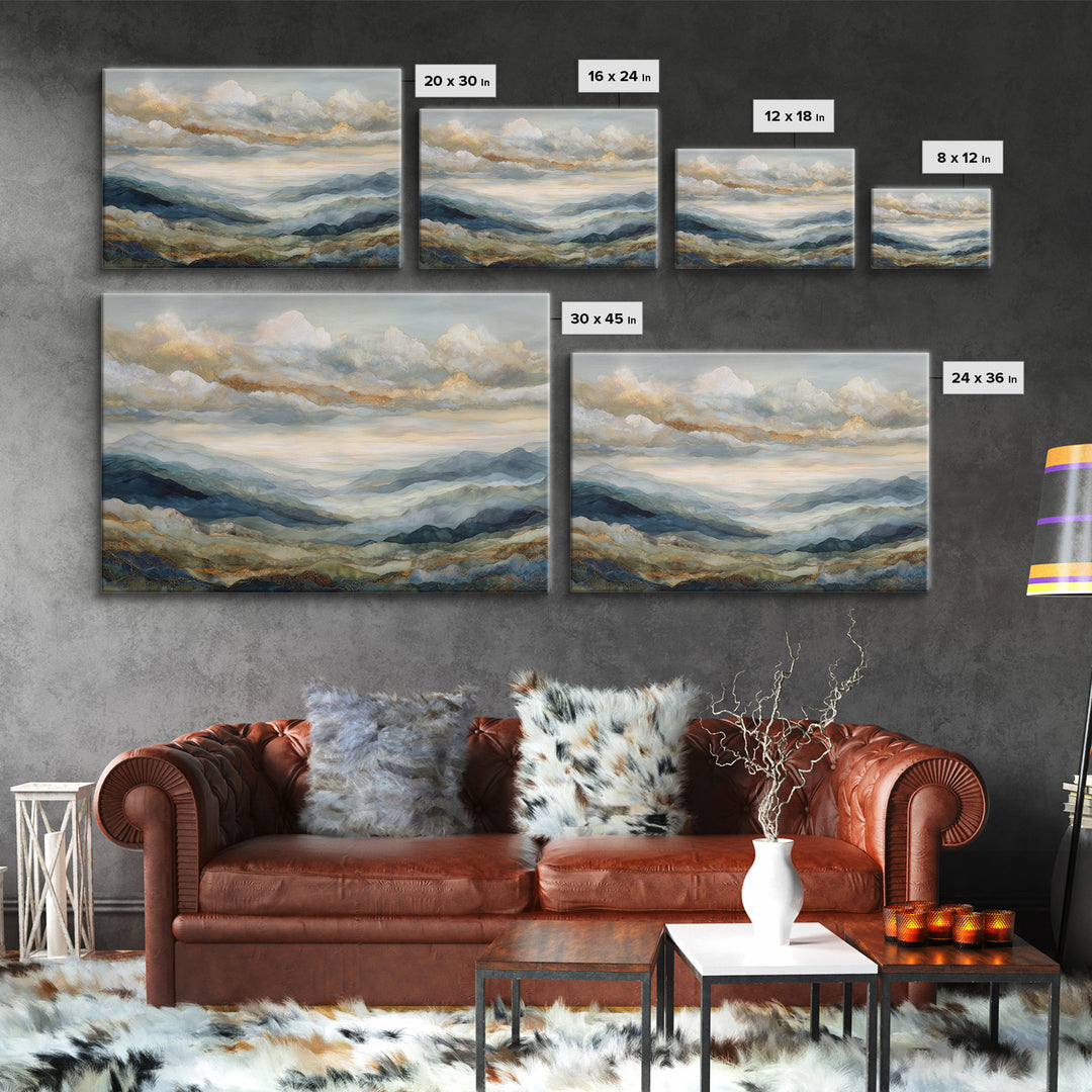 Large Cloudscape with Gentle Movement Framed Canvas Print, Living Room Art, Modern Wall Art, Living Room Decor, Living, LIR-3x2-23