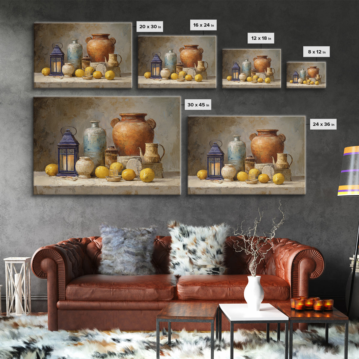 Warm Mediterranean Lemon Still Life Framed Canvas Print, Living Room Art, Printable Art, Living Room Decor, Fine Art, Living, LIR-3x2-46