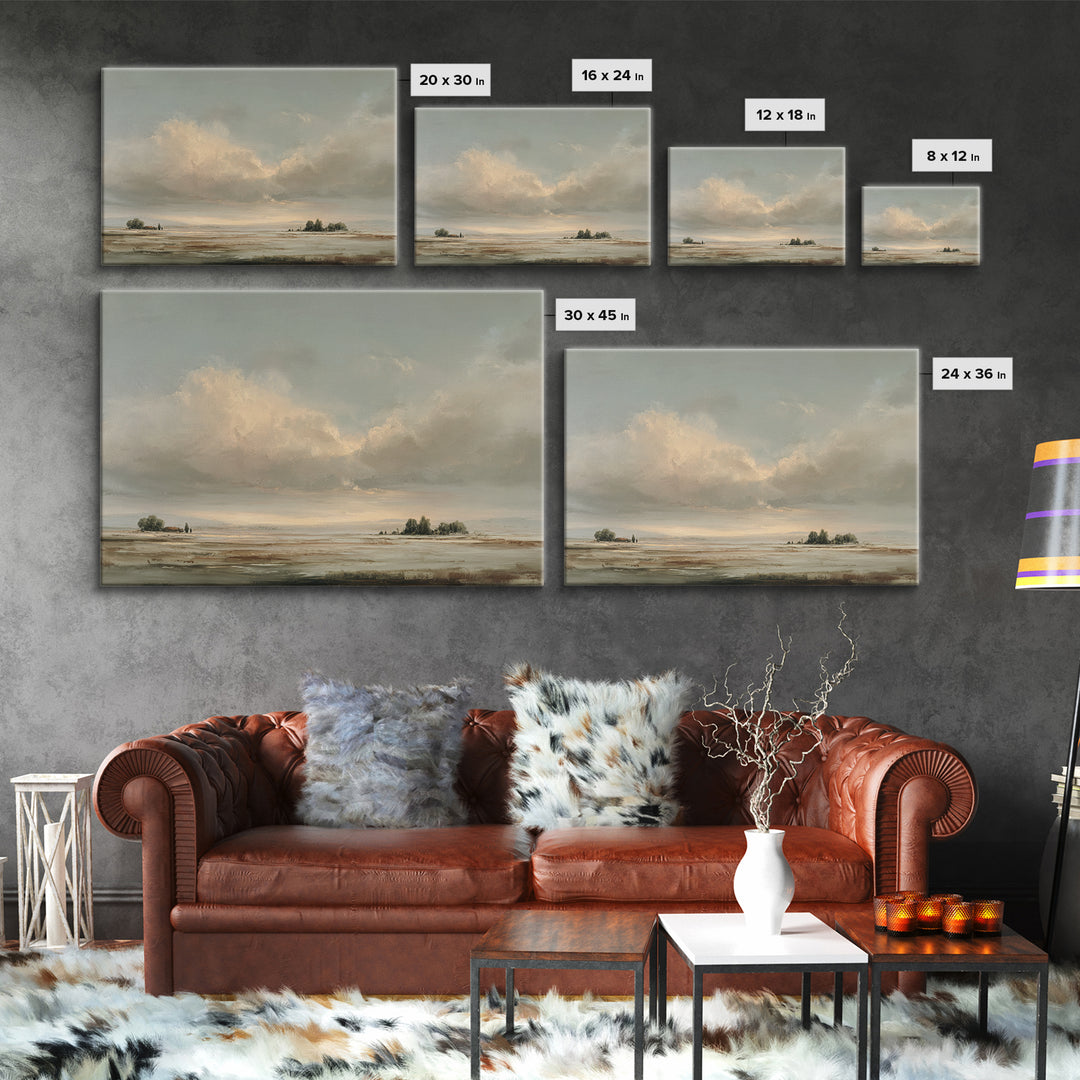 Large Cloudscape with Gentle Movement Framed Canvas Print, Living Room Art, Home, Living Room Decor, Oil Painting, Living, LIR-3x2-47