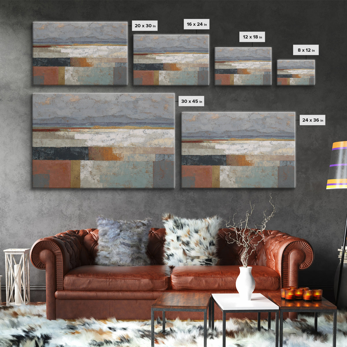 Mid Century Geometric Artwork Framed Canvas Print, Living Room Art, Textured Painting, Living Room Decor, Abstract Art, Living, LIR-3x2-60