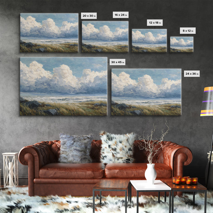 Large Cloudscape with Gentle Movement Framed Canvas Print, Living Room Art, 3 Piece Wall Art, Living Room Decor, Watercolor Art, LIR-3x2-71