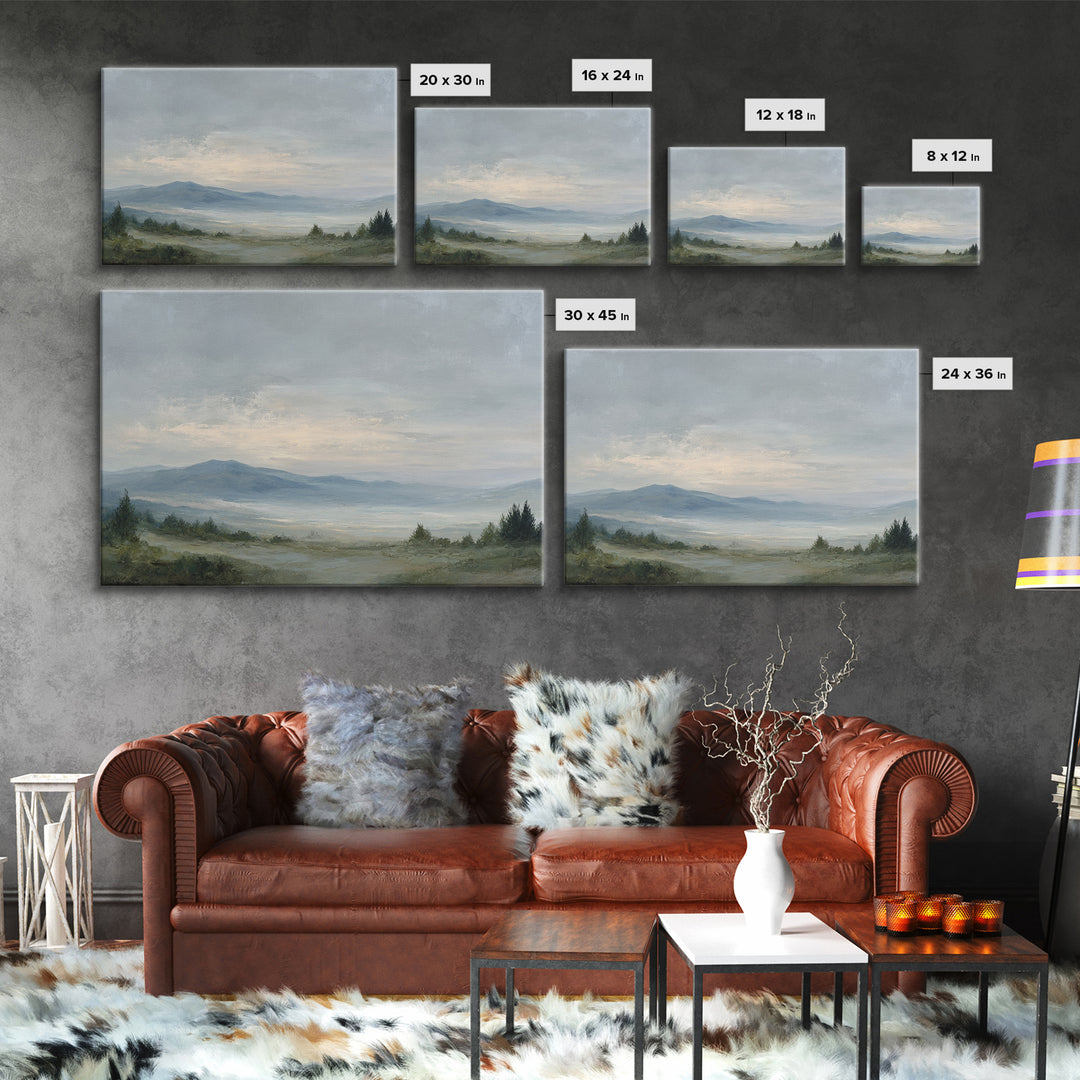 Modern Landscape with Expansive Calm Sky Framed Canvas Print, Living Room Art, Luxury Decor, Living Room Decor, Living, LIR-3x2-79