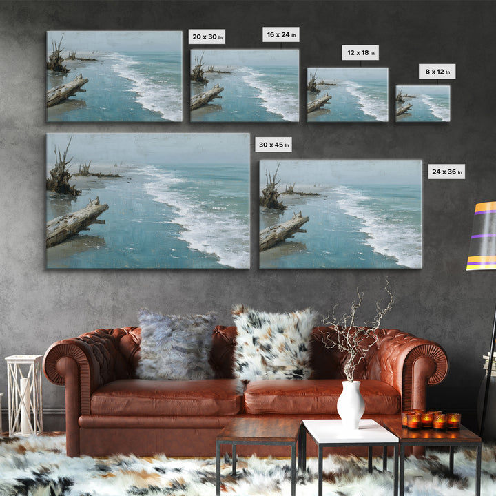 Moody Seascape for Dramatic Focal Point Framed Canvas Print, Living Room Art, Bedroom Wall Art, Living Room Decor, Oil Painting, LIR-3x2-82