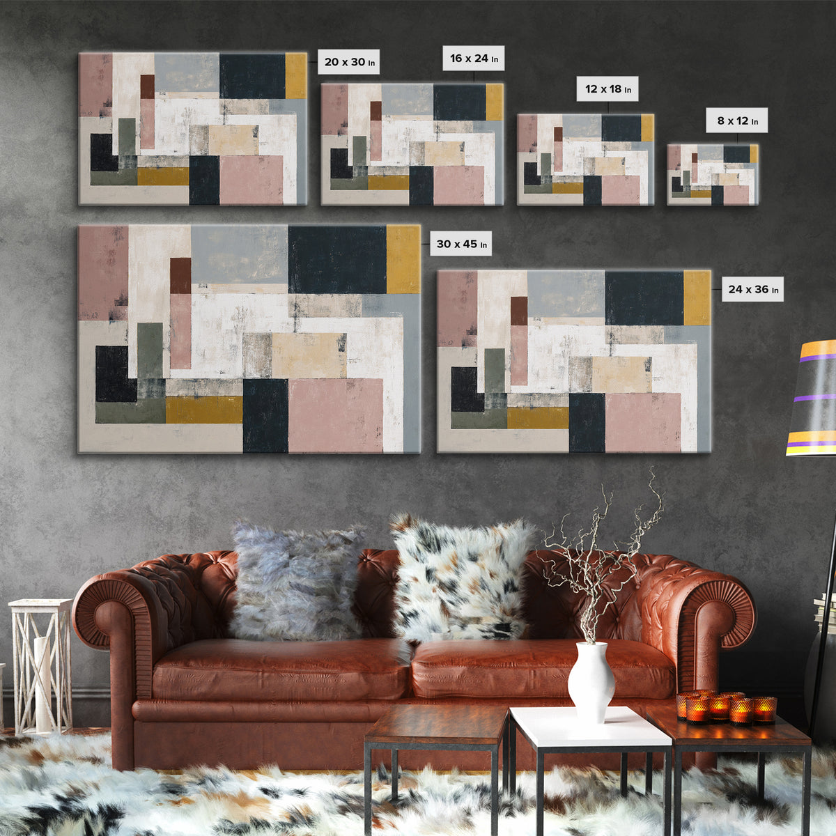 Mid Century Geometric Artwork Canvas Print, Living Room Art, Art, Living Room Decor, Living, Art Nouveau, Abstract Art, LIR-3x2-84