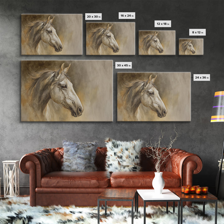 Contemporary Horse Portrait Framed Canvas Print, Living Room Art, Boho Wall Art, Living Room Decor, Oil Painting, Living, LIR-3x2-86