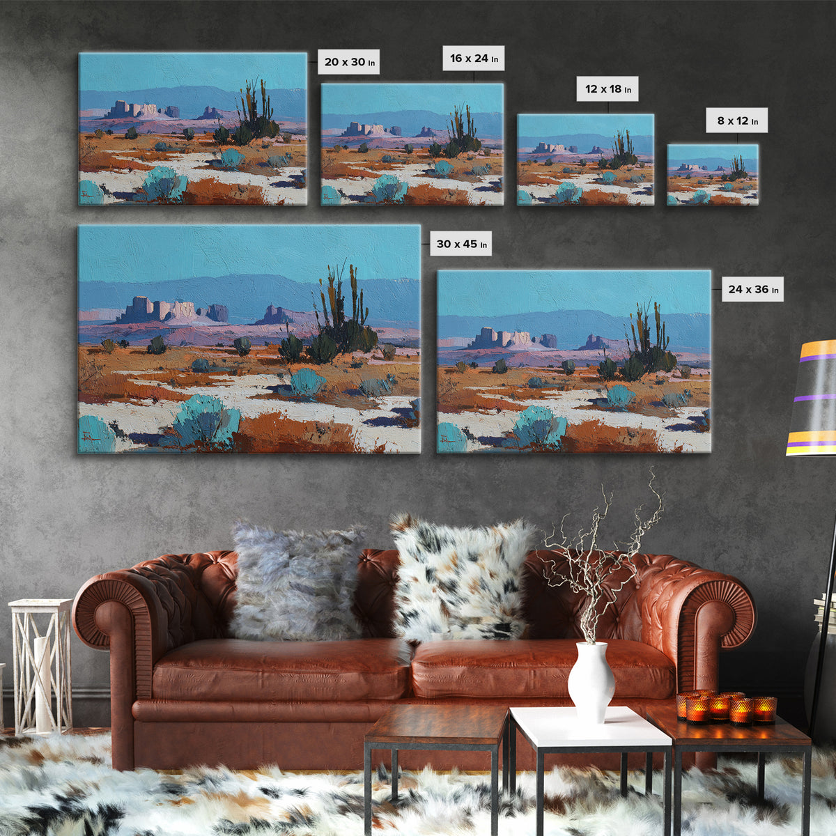 Earthy Desert Landscape Canvas Print, Living Room Art, Wall Decor, Living Room Decor, Oil Painting, Living, Abstract Art, LIR-3x2-88