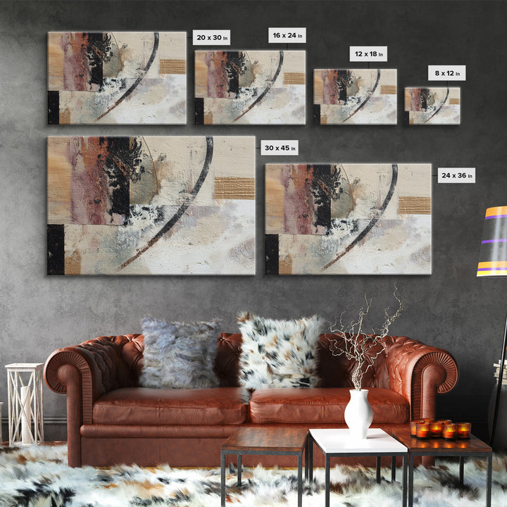 Gold Accented Abstract Brushwork Framed Canvas Print, Living Room Art, Oversized Wall Art, Living Room Decor, Abstract Art, LIR-3x2-90