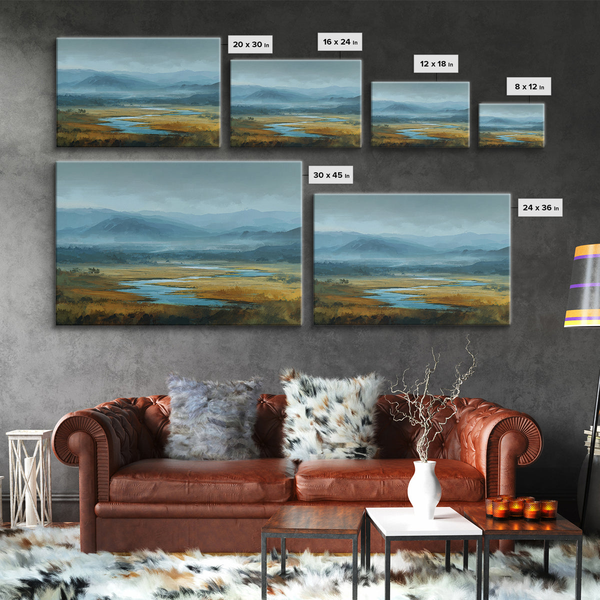 Classic Mountain Panorama for Cozy Interiors Framed Canvas Print, Living Room Art, Painting, Living Room Decor, Living, LIR-3x2-92