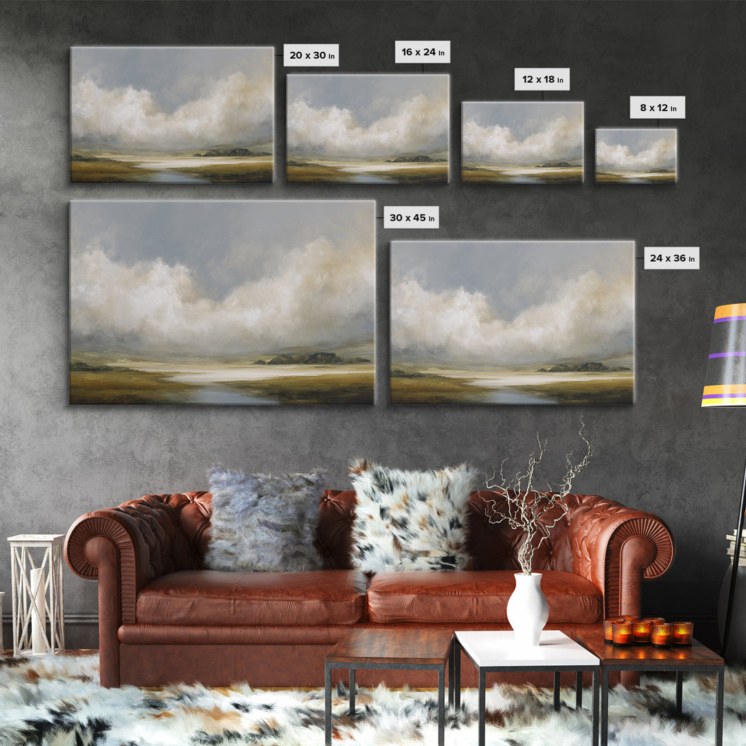 Large Cloudscape with Gentle Movement Framed Canvas Print, Living Room Art, Mid Century Modern, Living Room Decor, Living, LIR-3x2-95