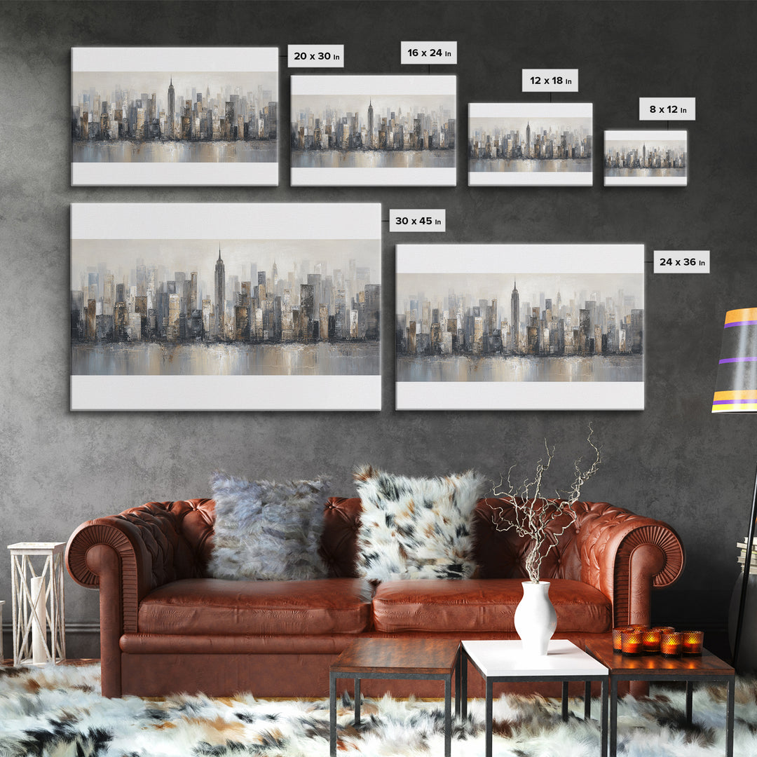 Modern City Skyline Canvas Print, Living Room Art, Modern Wall Art, Living Room Decor, Fine Art, Living, Textured Painting, LIR-3x2-98