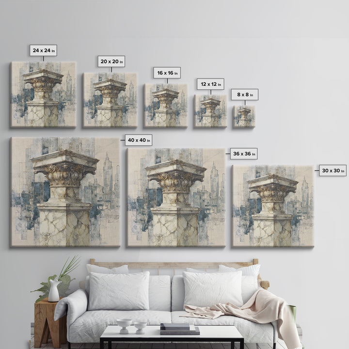 Marble Courthouse Column Study Without Building Scene Framed Canvas Print, Law Office Art, Office Art, Office Decor, Counsel, LOA-1x1-27