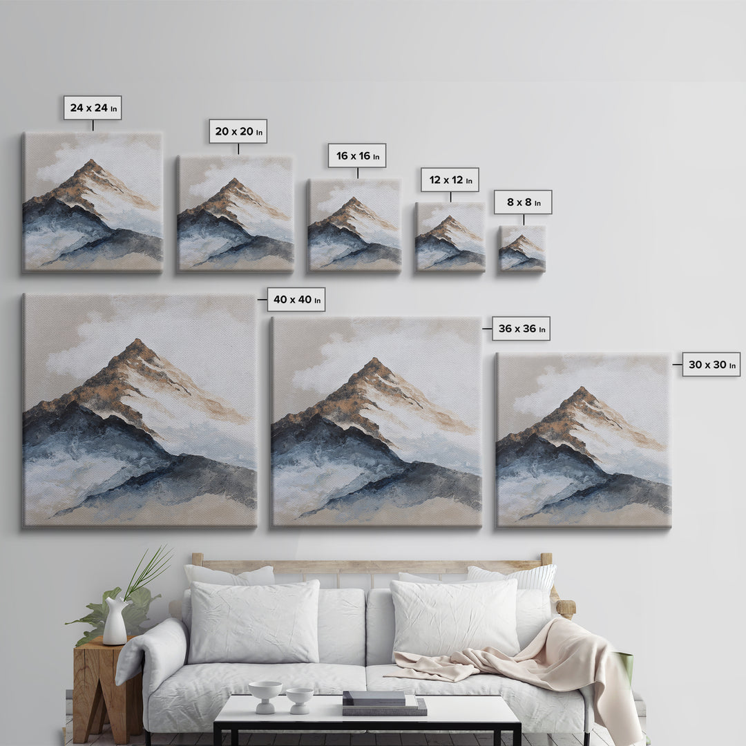 Ink Wash Mountain Symbolizing Stability Framed Canvas Print, Law Office Art, Poster Print, Office Decor, Watercolor Art, LOA-1x1-44
