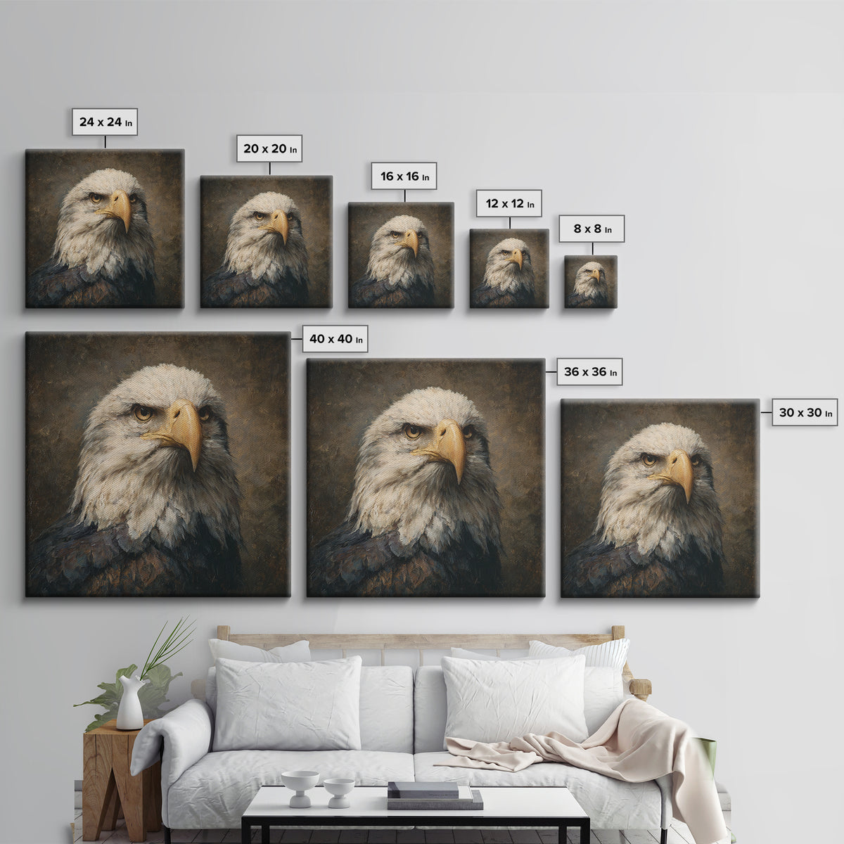 Eagle Portrait with Solemn Presence Framed Canvas Print, Law Office Art, Bookish Wall Art, Office Decor, Fine Art, Counsel, LOA-1x1-6