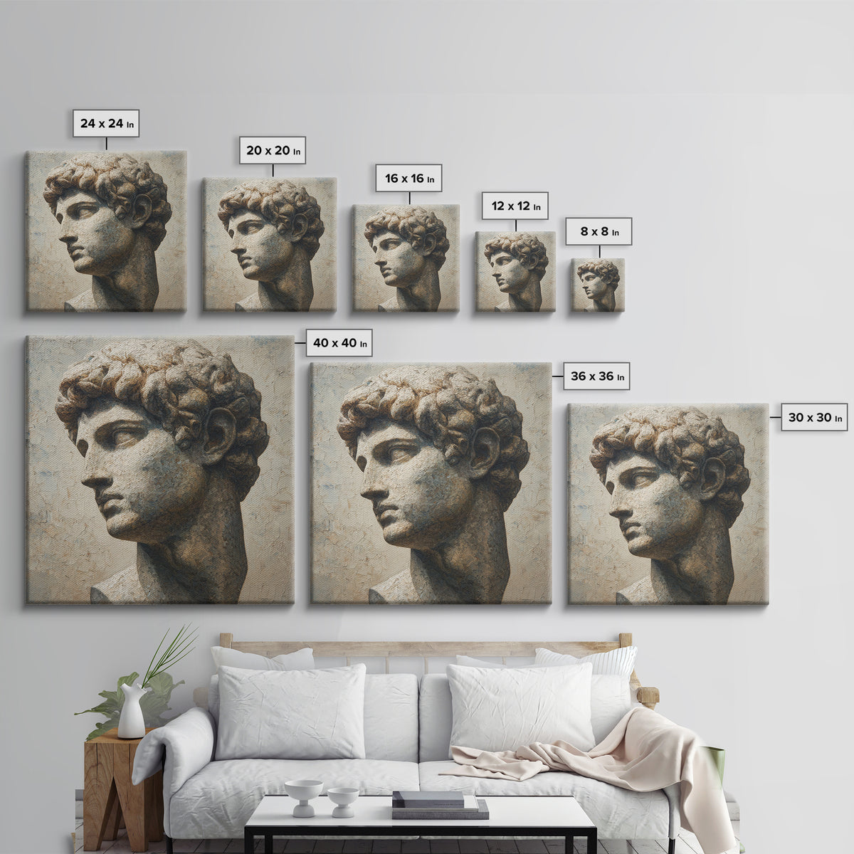 Classical Statue Bust Framed Canvas Print, Law Office Art, Home Office Decor, Office Decor, Abstract Art, Counsel, Boho Decor, LOA-1x1-72